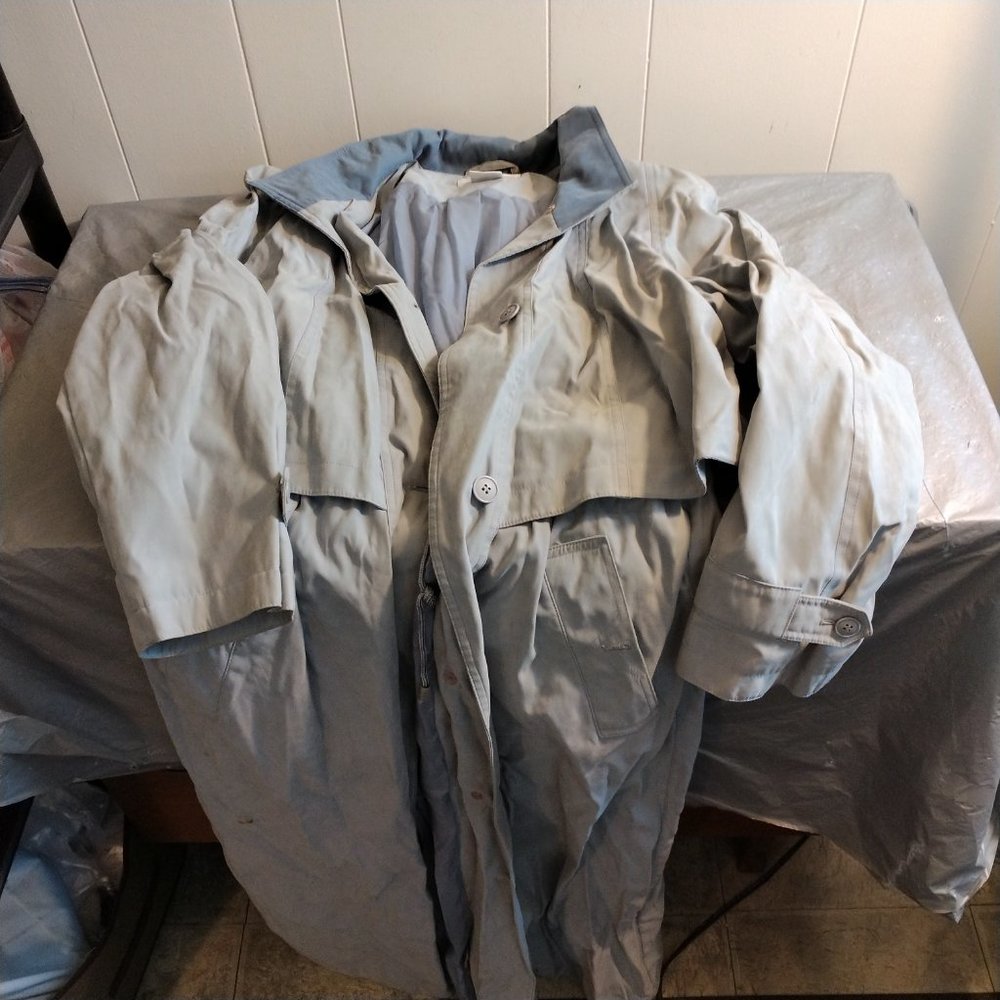 Worthington Gray Hooded Raincoat 12 Womens Trench Coat